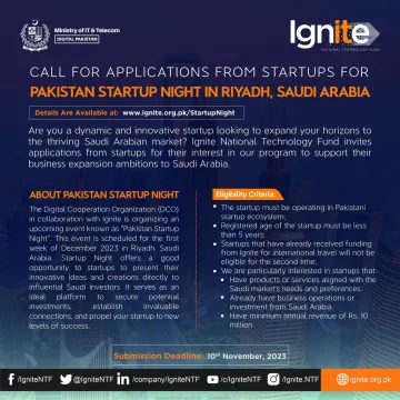 Ignite Invites Startups to Join Pakistan Startup Night in Riyadh, Saudi Arabia