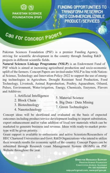 Call for Concept Papers: PSF's Natural Sciences Linkage Programme