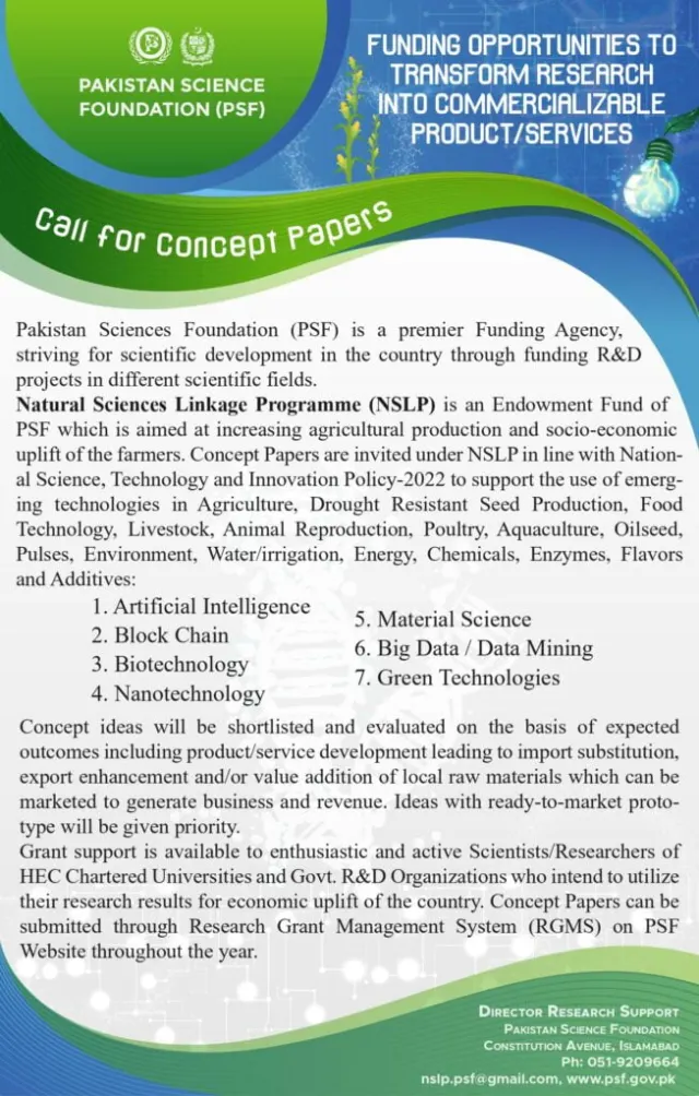 Call for Concept Papers: PSF's Natural Sciences Linkage Programme
