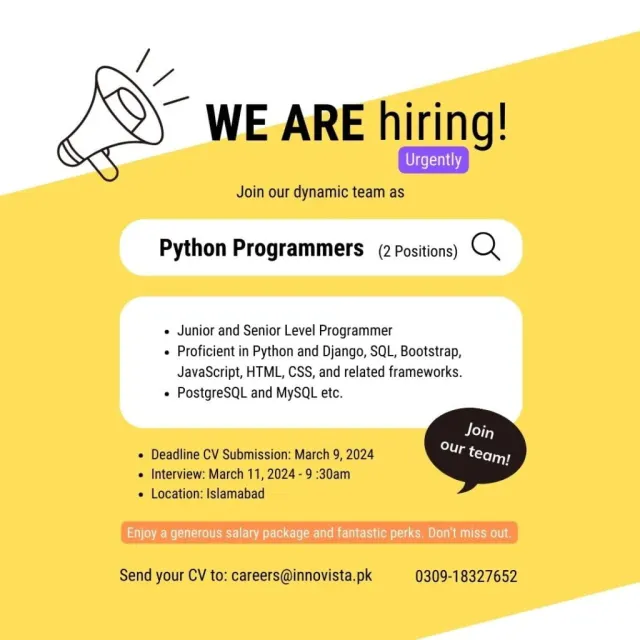 Join as Python Programmers in Islamabad