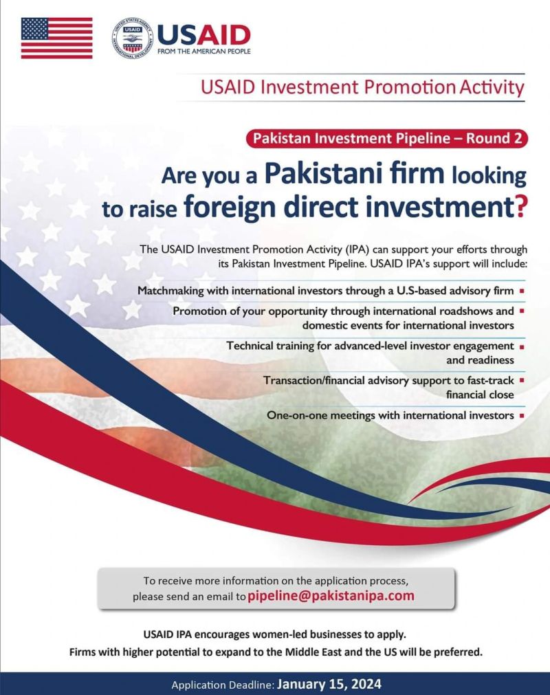 USAID IPA's Pakistan Investment Pipeline Round 2 Apply Today